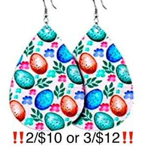 Easter Egg Earrings Faux Leather Dangling Easter Egg Pattern Earrings